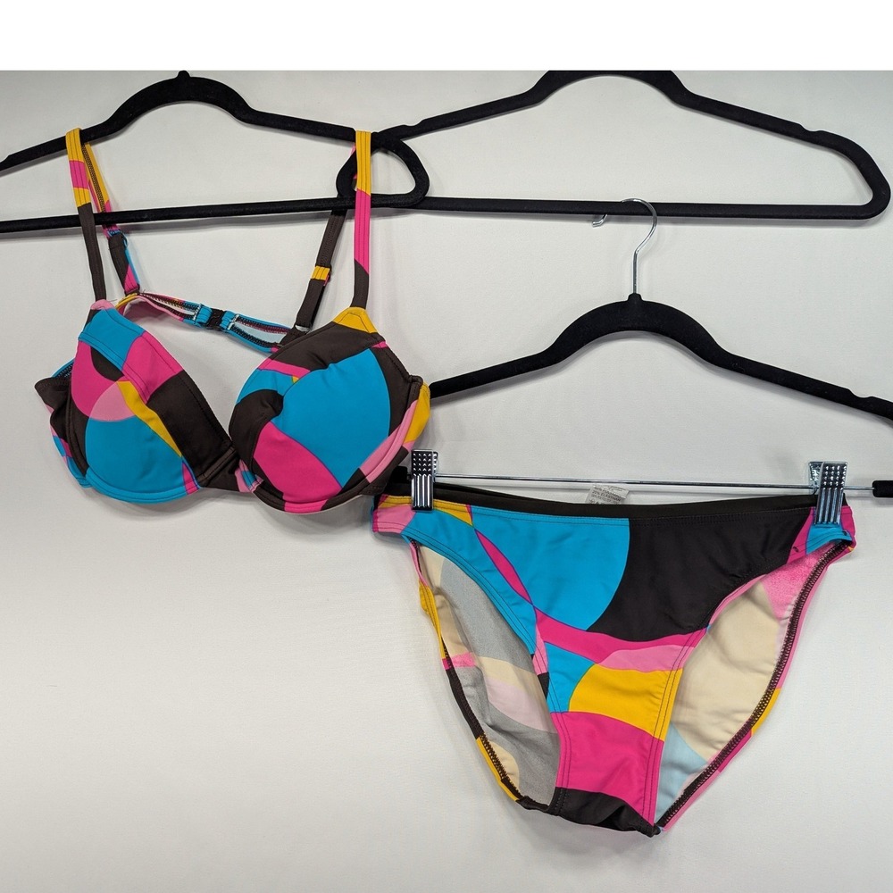 Panos Emporio Sweden Bikini Set Geometric Abstract Print Swimsuit Size 42